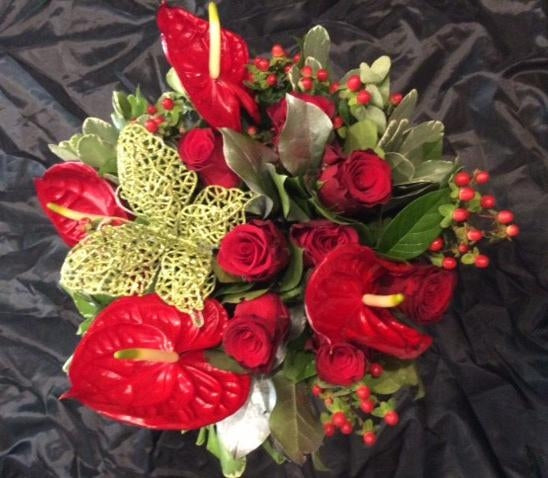 Antherium Bouquet With Glittery Butterfly