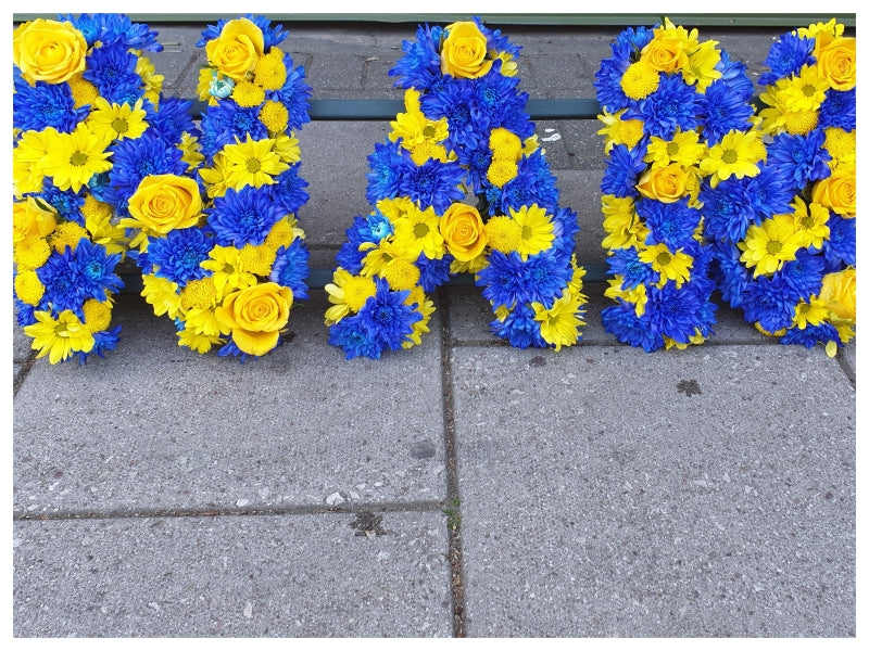 Blue and Yellow Nan With Roses