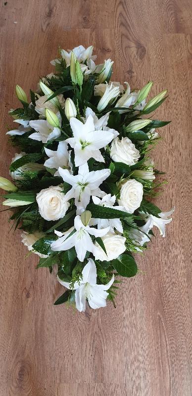 Classic White Lillies And Roses Coffin Spray