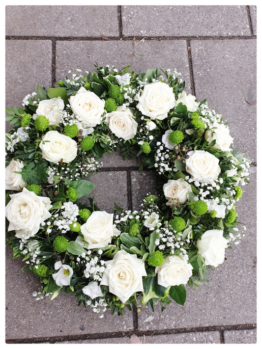 Classic Green and White Rose Wreath